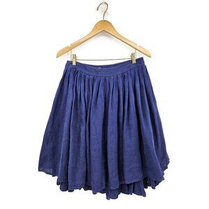 Miu Miu Blue Linen Double Layer Skirt Womens 38 Ruffle Circle